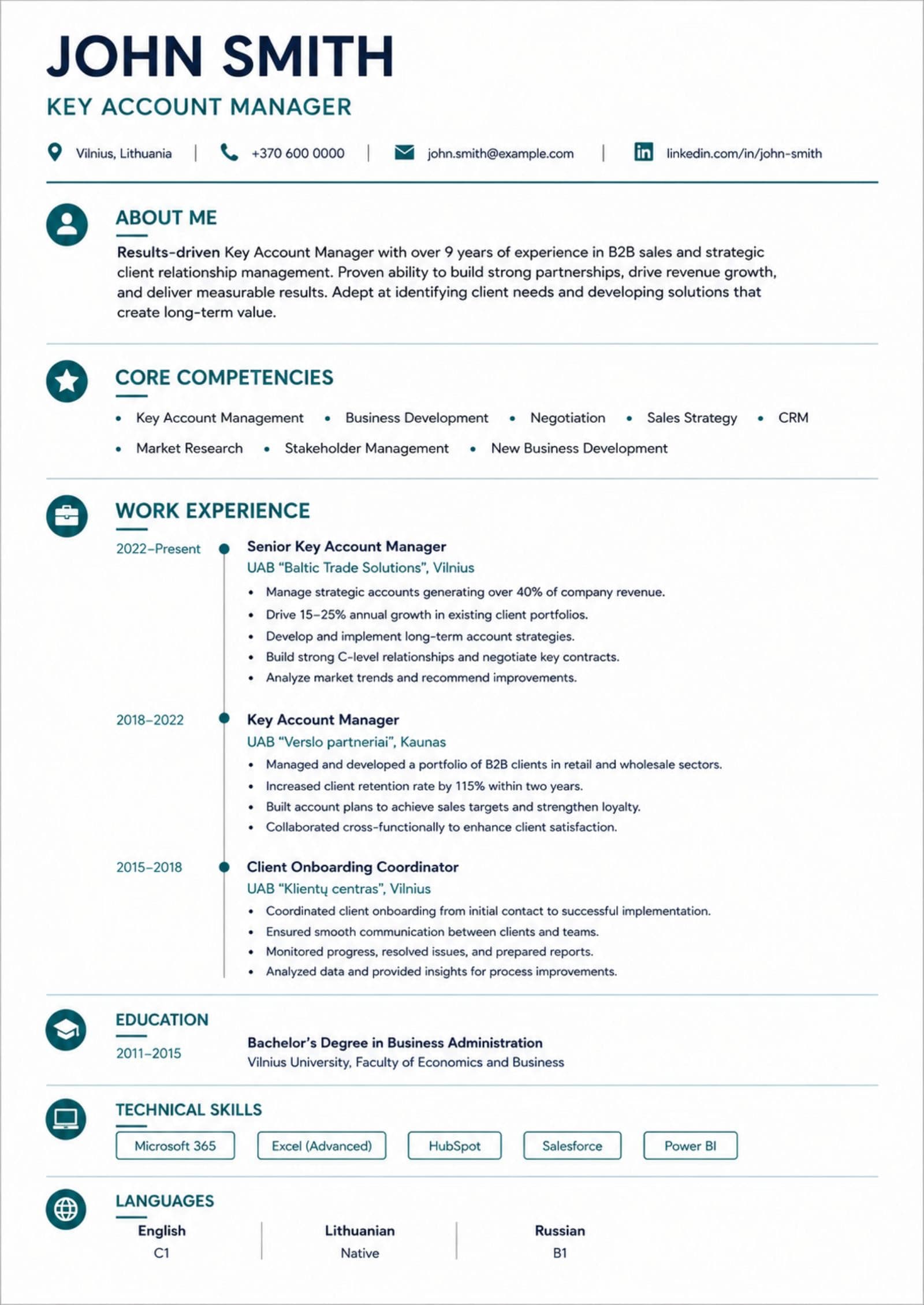 Profesionalaus CV anglų kalba antras pavyzdys