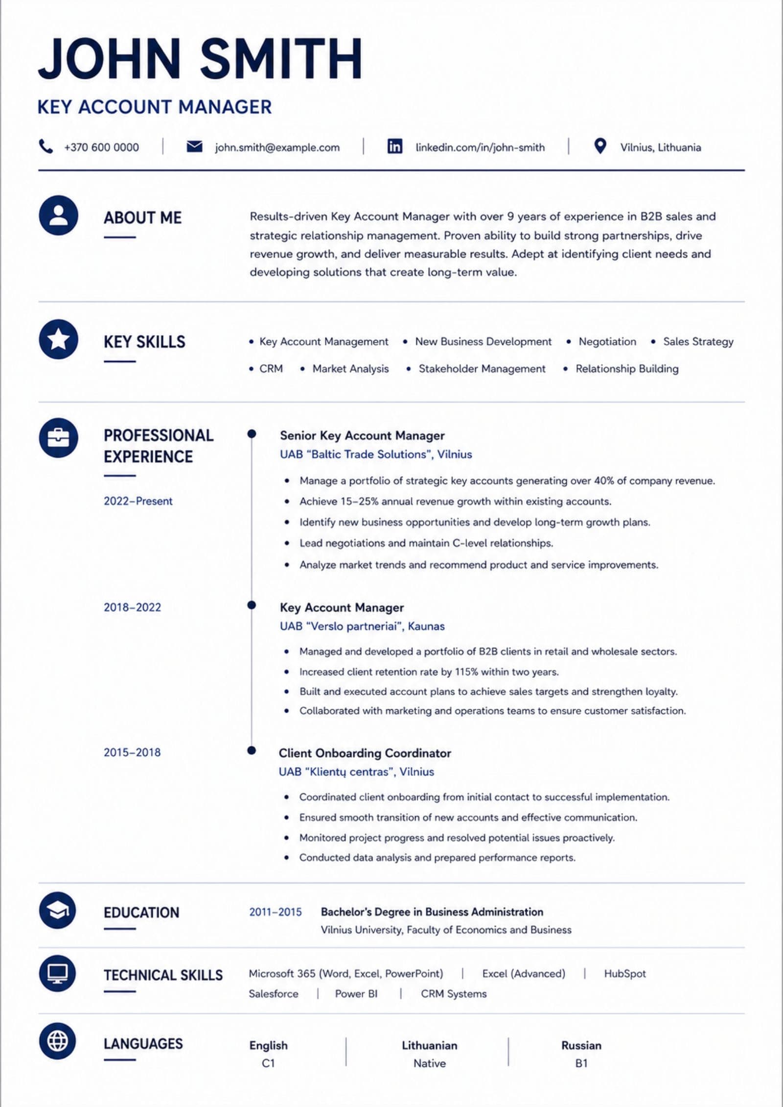 Profesionalaus CV anglų kalba trečias pavyzdys