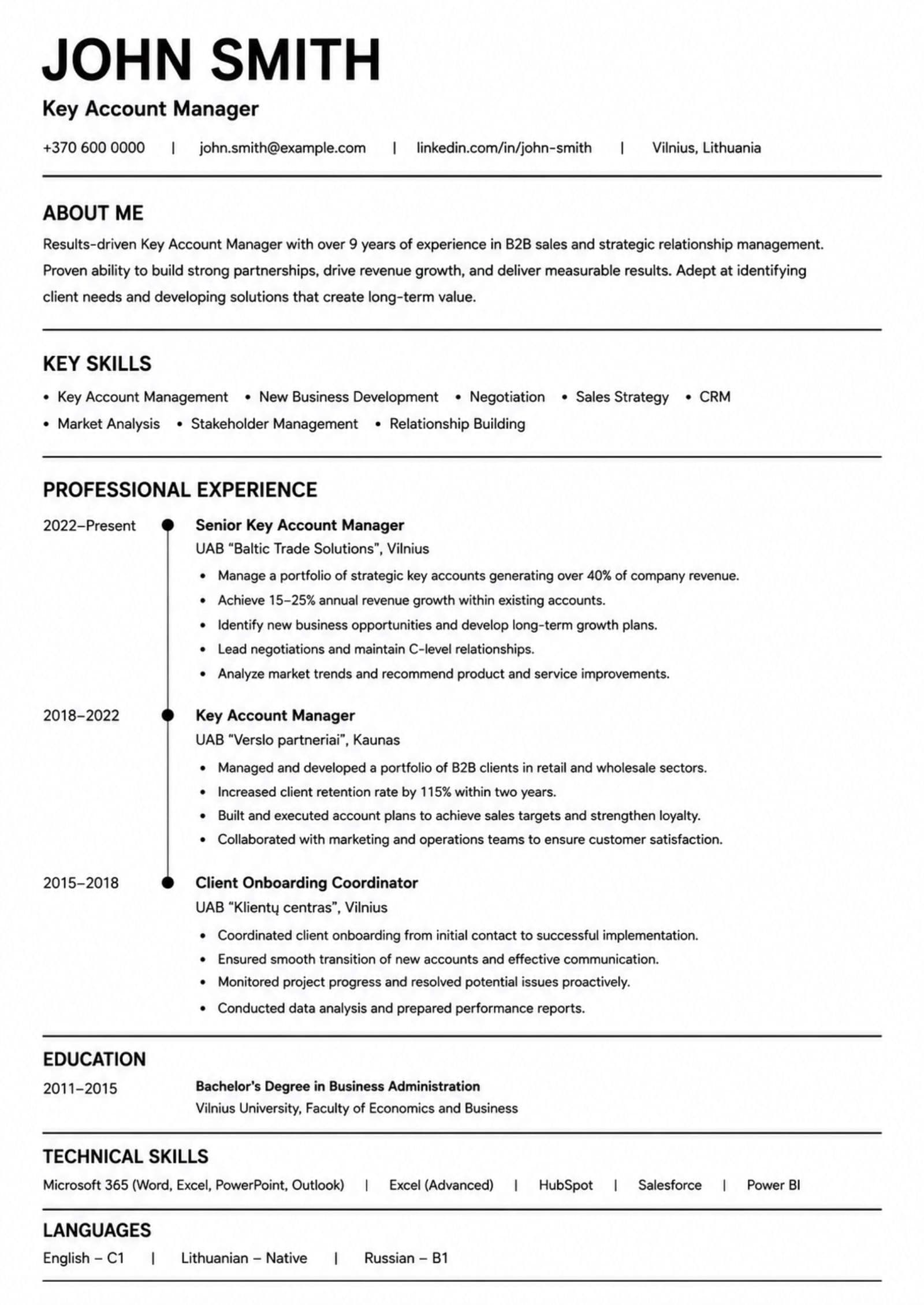 Profesionalaus CV anglų kalba pavyzdys