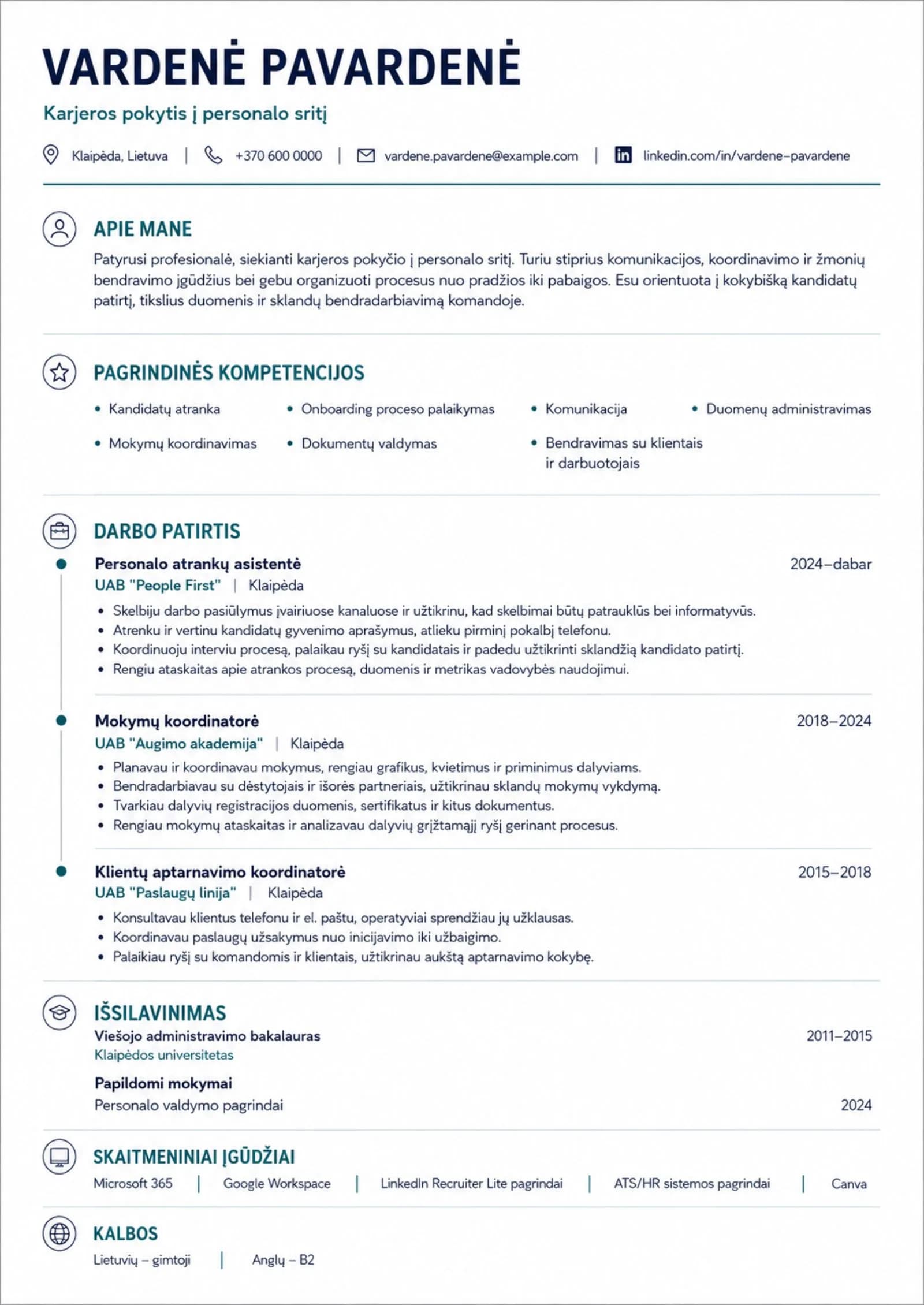 Karjeros pokytis į HR CV pavyzdys