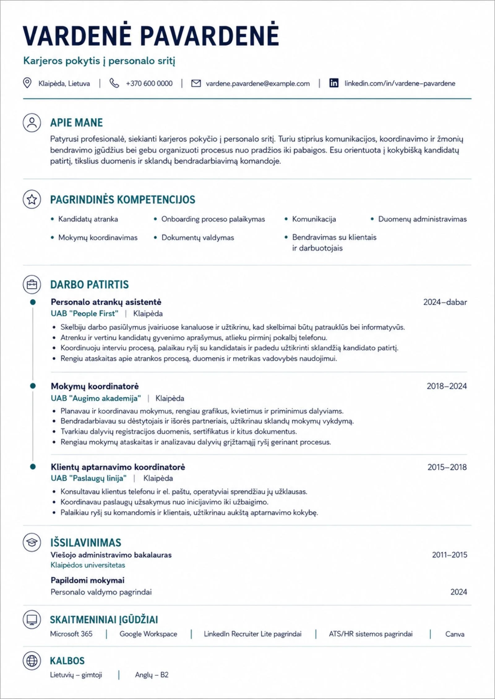 Karjeros pokytis į HR CV pavyzdys